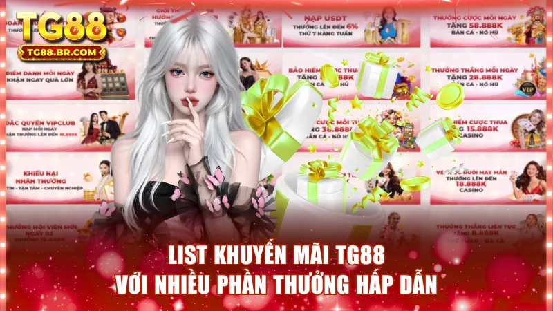 List khuyến mãi TG88 với nhiều phần thưởng hấp dẫn